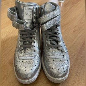 Mens Puma Sky II High Holographic Silver Sneakers Size 8.5